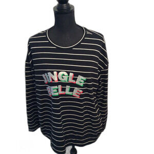 Ellen Tracy XL Striped Jingle Belle Long Sleeve Top Christmas